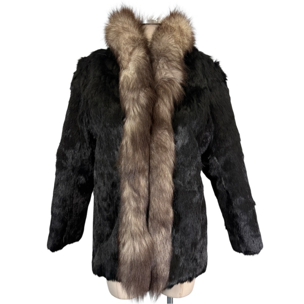 Vintage Niki Rabbit Fur Coat With Fox Fur Collar Size Small